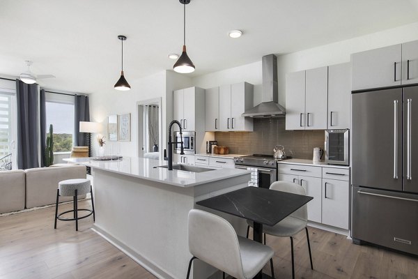 Starlight Apartments: Modern kitchen with stainless steel appliances and granite countertops