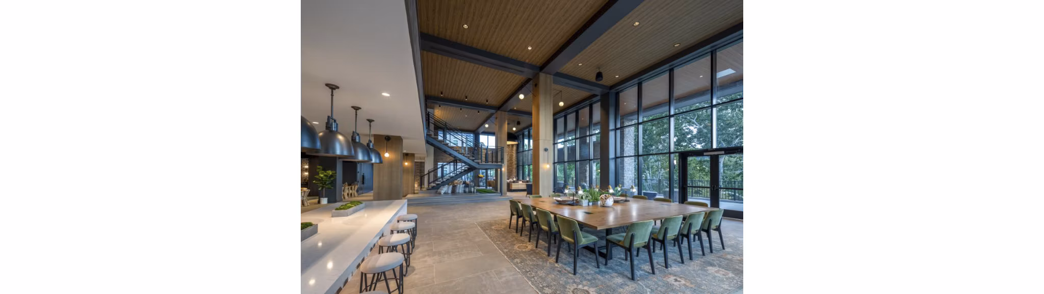 Clubhouse with modern amenities at Matson Mill Apartments, offering luxurious spaces for relaxation and socializing
