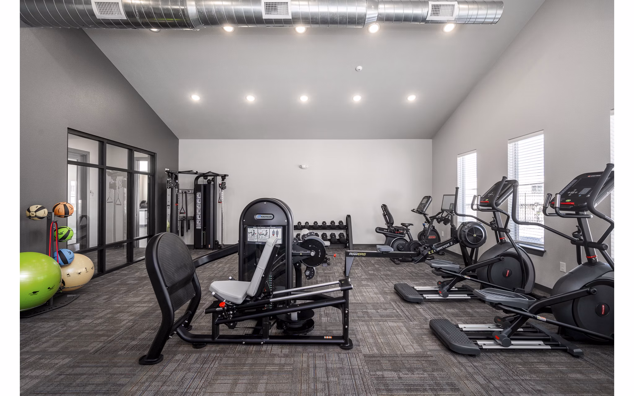 Fitness center with state-of-the-art equipment at The Flats at Aero Park Apartments