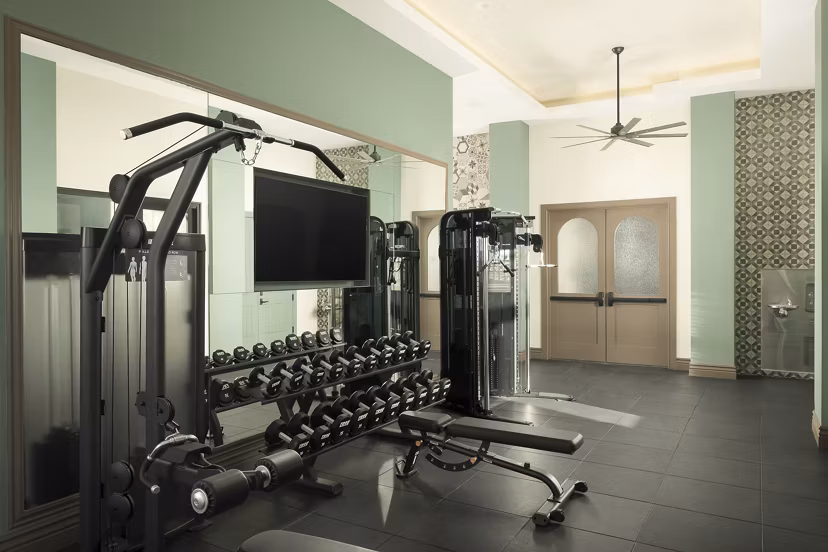 fitness center at The Beverly Apartments