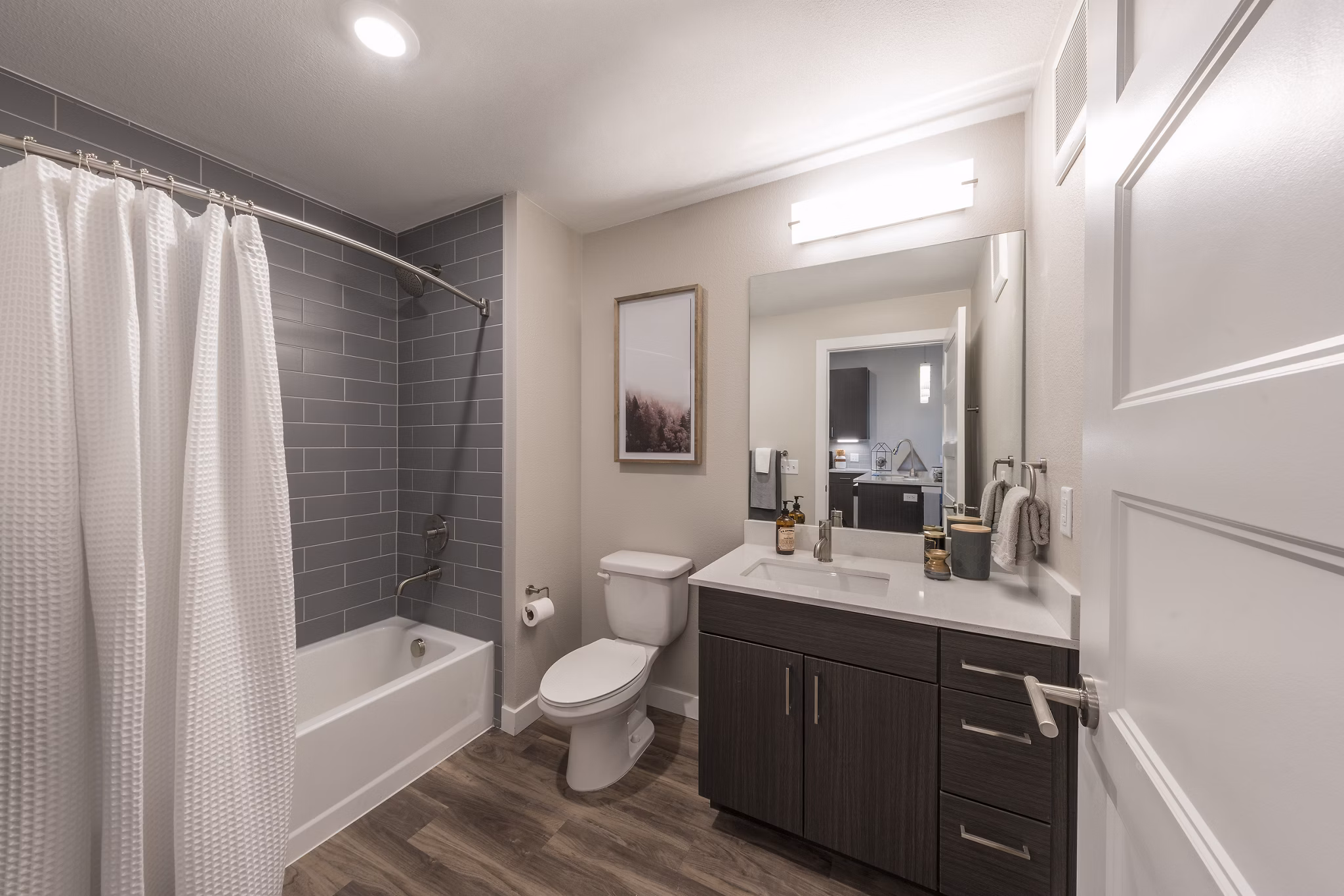 Modern bathroom with sleek fixtures at Beacon 85 Apartments, Denver Features luxurious detailing and spacious layout for a premium living experience