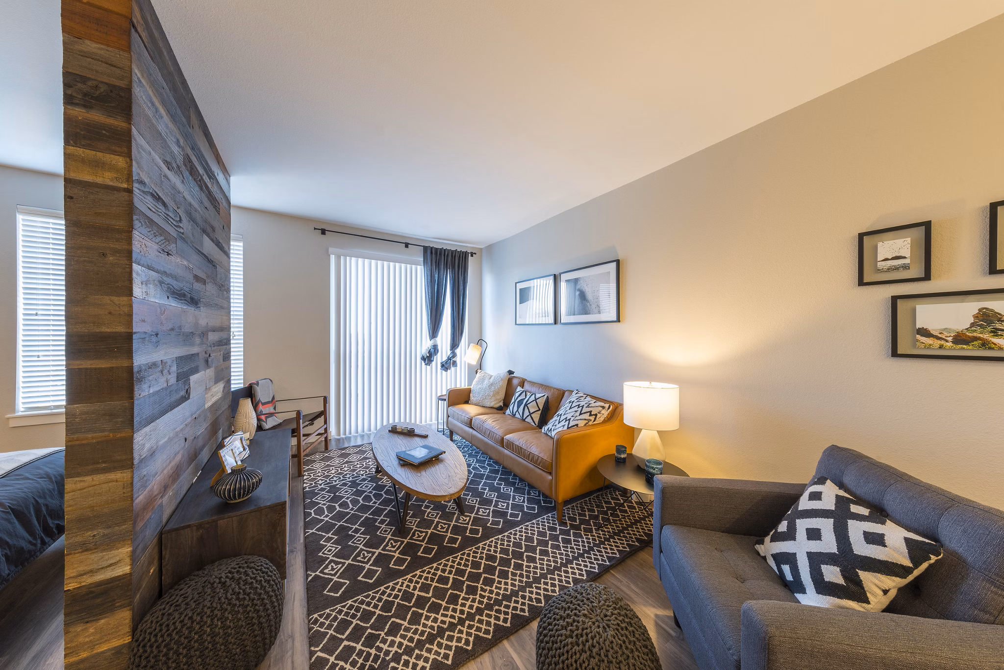Cozy living room with modern furnishings at Prado Apartments luxury apartments