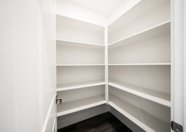 Walk-in closet with custom shelving in Klein Huis at Turner Mill Apartments