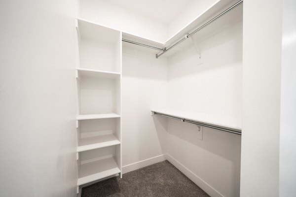 Walk-in closet with modern shelving in Klein Huis at Turner Mill Apartments