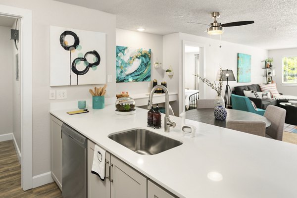 Modern kitchen with stainless steel appliances at Alaire Apartment Homes Apartments