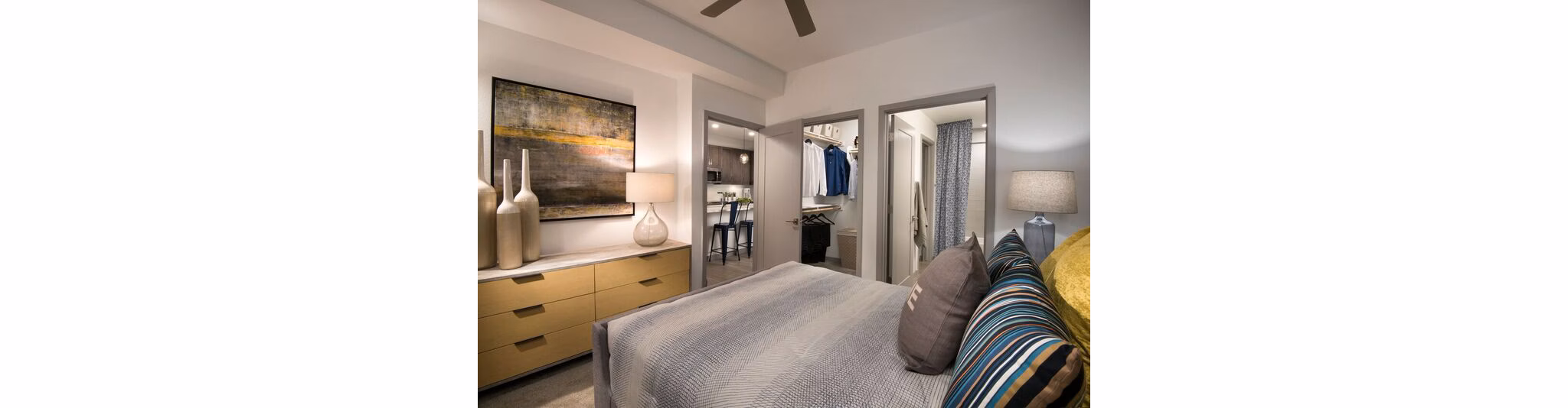 Comfortable bedroom with modern decor at Nexa Apartments