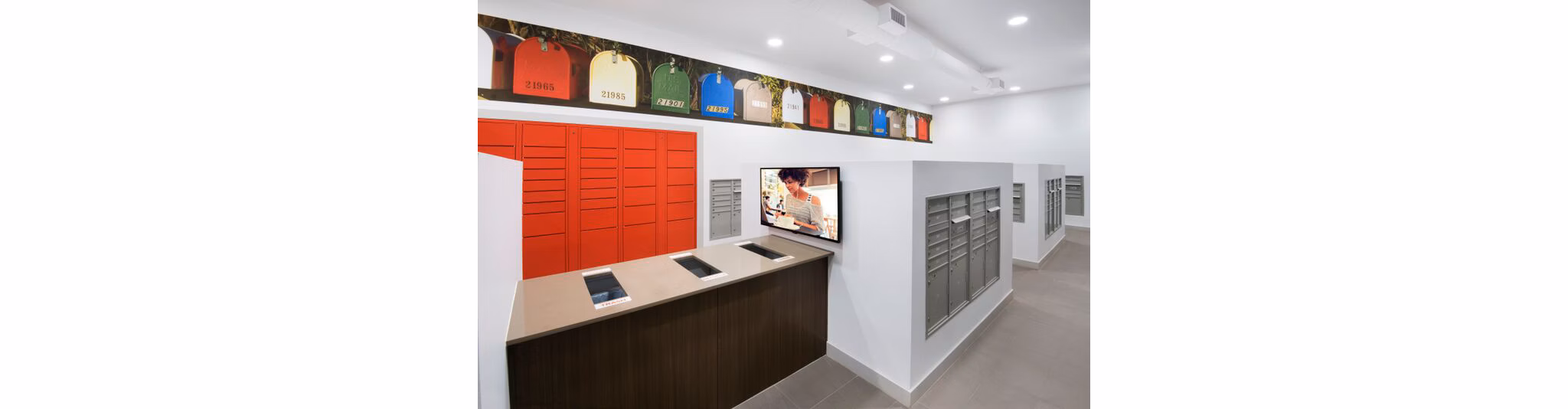 Modern mail room with secure parcel lockers at Nexa Apartments