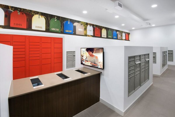 Modern mail room with secure parcel lockers at Nexa Apartments