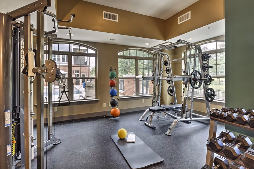State-of-the-art fitness center with modern equipment at Cedar Flats Apartments, ideal for luxury living