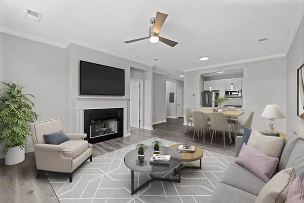 Spacious living room with modern furnishings in Magnolia Heights Apartments