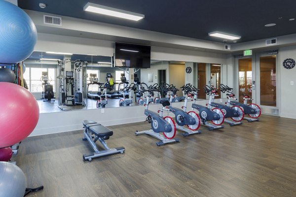 Fitness center with modern equipment at The Victor Stonebridge Apartments