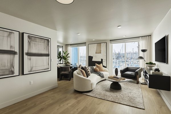 Clubhouse with modern design and cozy seating at Dolphin Marina Apartments luxury apartments