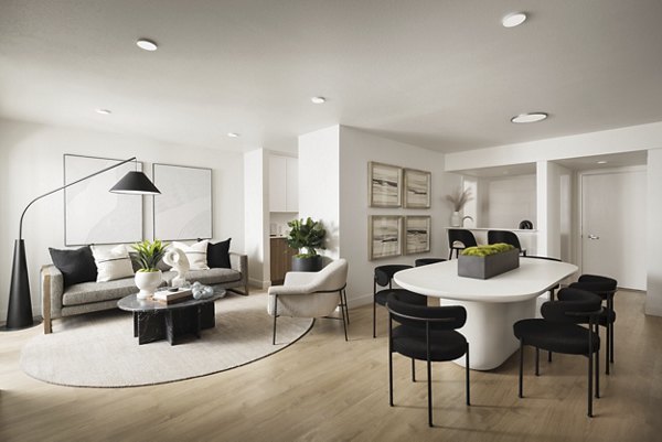 Contemporary clubhouse with stylish seating and open space at Dolphin Marina Apartments, an upscale community by Greystar