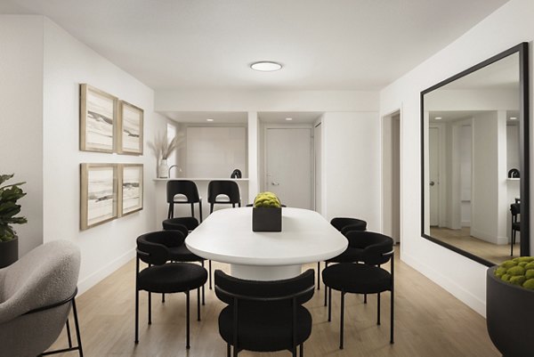 Stylish clubhouse with modern seating and decor at Dolphin Marina Apartments, offering luxury living spaces near the waterfront