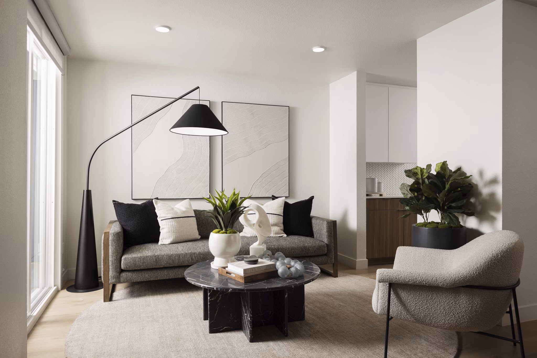 Clubhouse featuring modern decor at Dolphin Marina Apartments, a luxury community with premium amenities and contemporary design