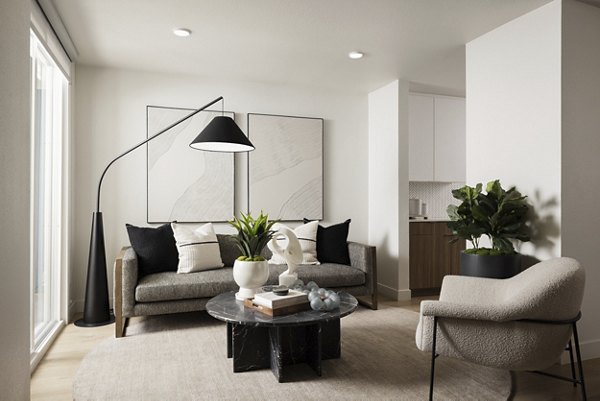 Clubhouse featuring modern decor at Dolphin Marina Apartments, a luxury community with premium amenities and contemporary design