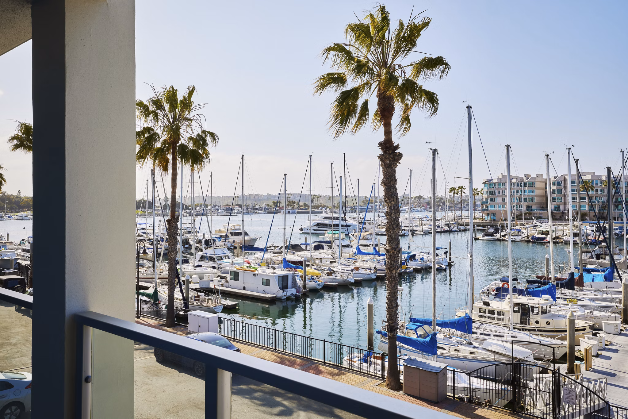 Spacious patio with ocean views at Dolphin Marina Apartments, luxury living in Marina del Rey