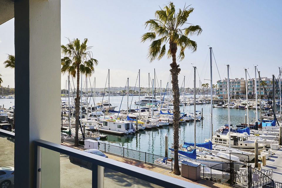 Spacious patio with ocean views at Dolphin Marina Apartments, luxury living in Marina del Rey