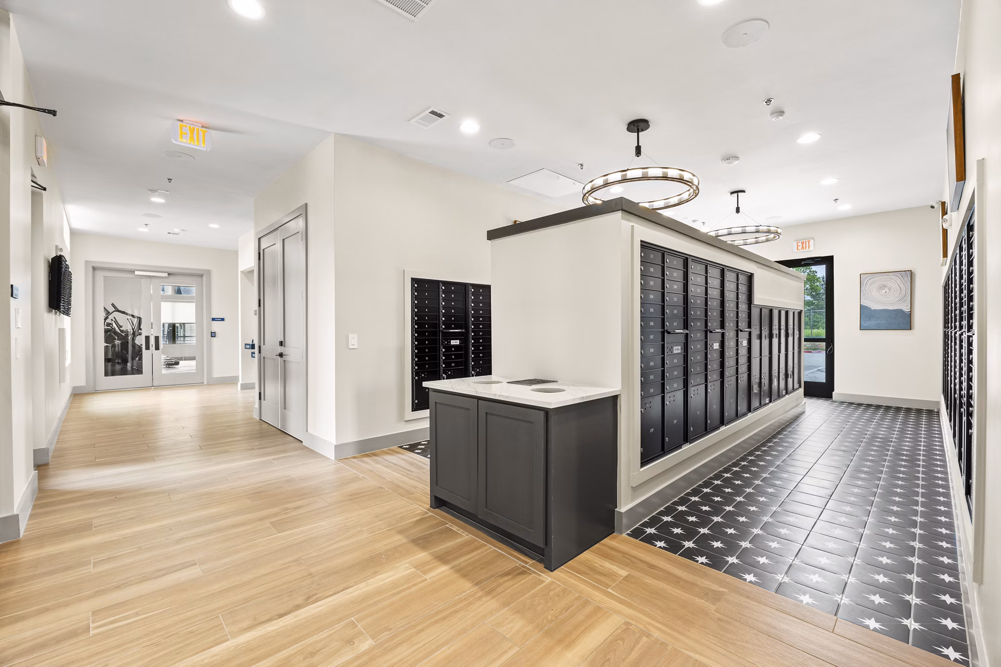 clubhouse mail room at Birchway Sherman Apartments