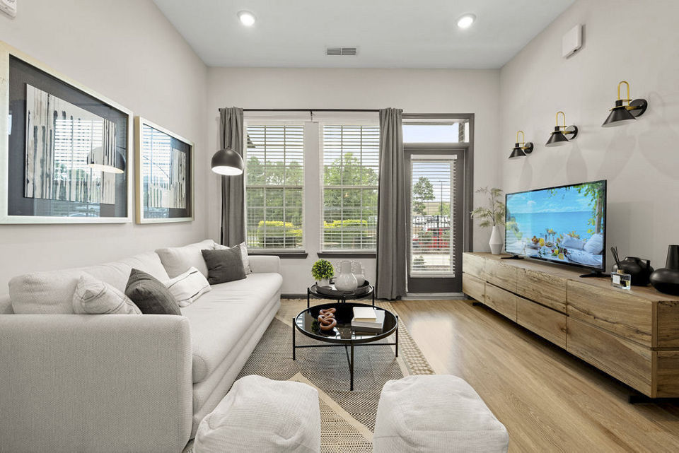 living room at The Grace at Tryon Apartments