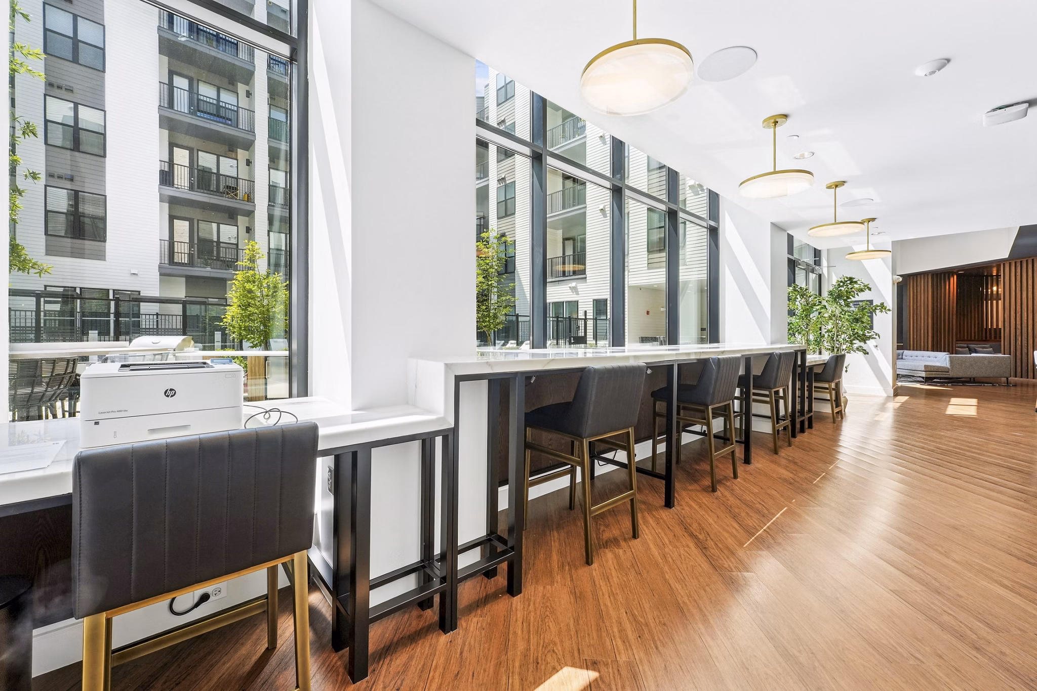 clubhouse business center at The Academy Apartments
