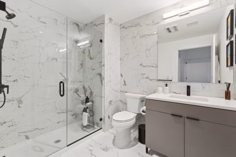 bathroom at The Leaf Apartments 