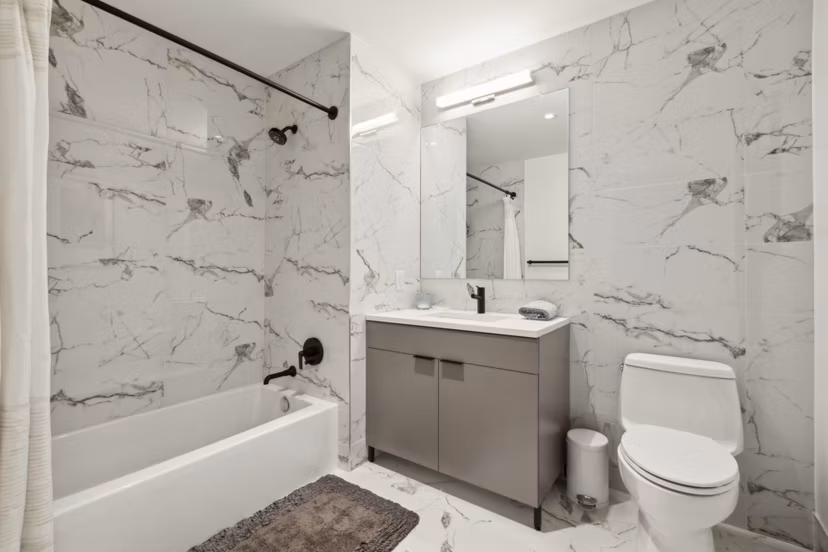 bathroom at The Leaf Apartments 