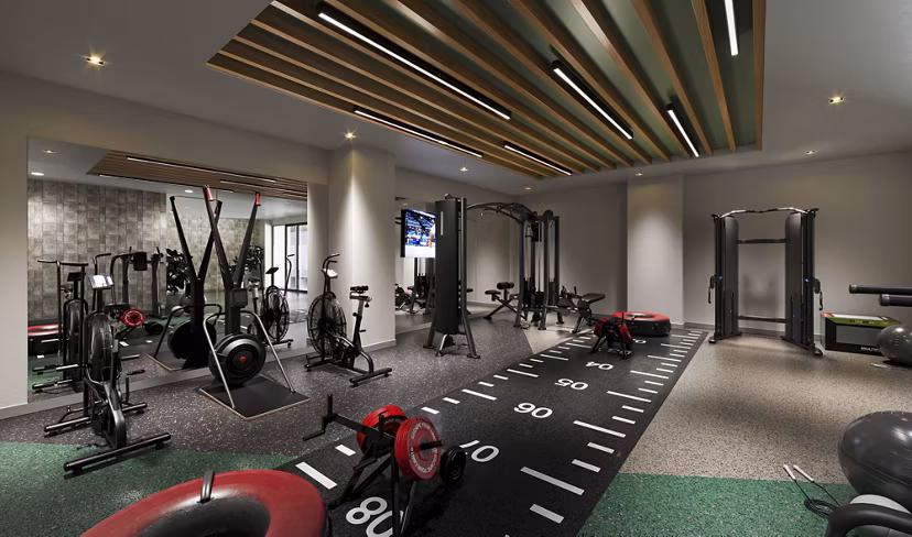 fitness center at The Leaf Apartments 