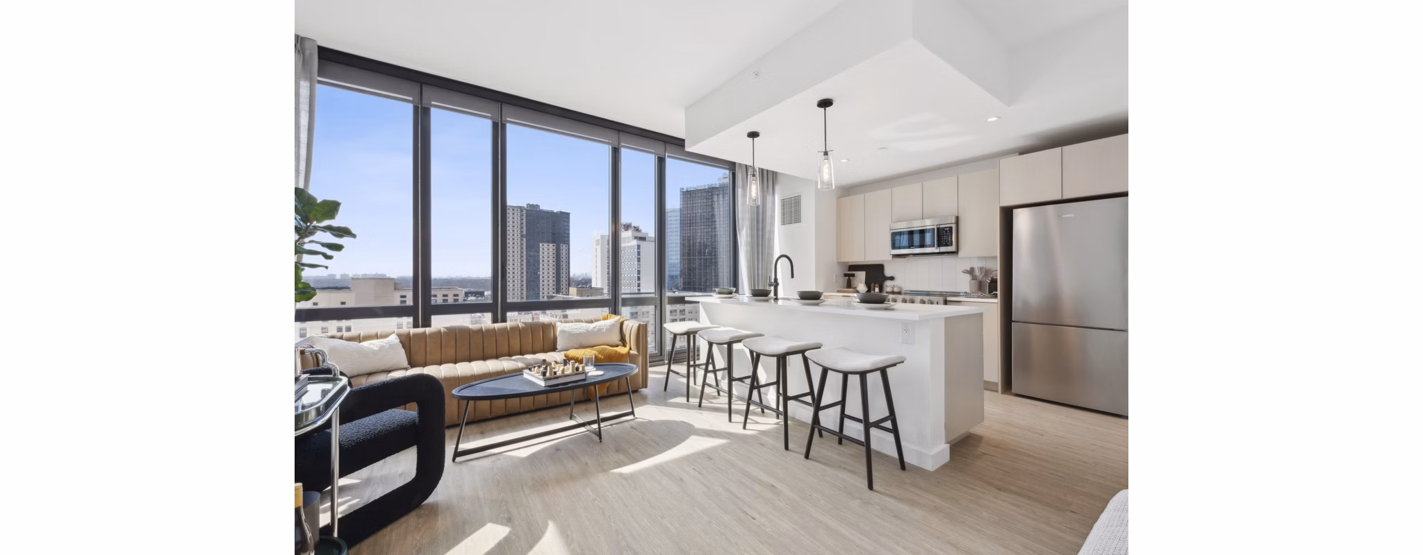 living room at The Leaf Apartments 