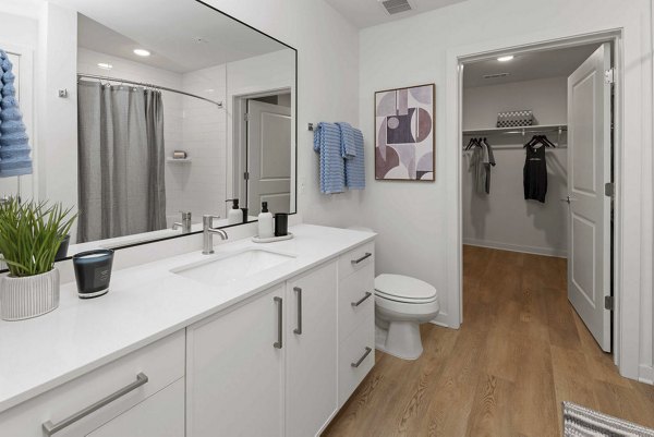bathroom at Alexan LoSo Apartments 