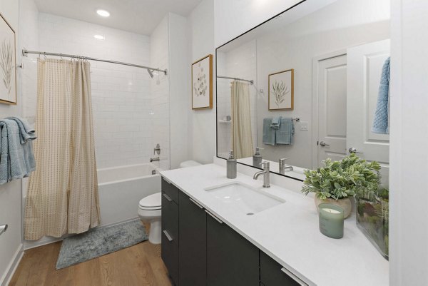 bathroom at Alexan LoSo Apartments 