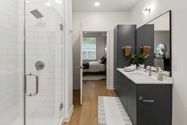 bathroom at Alexan LoSo Apartments 