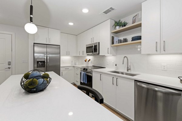kitchen at Alexan LoSo Apartments 