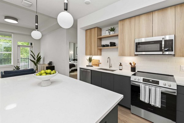 kitchen at Alexan LoSo Apartments 