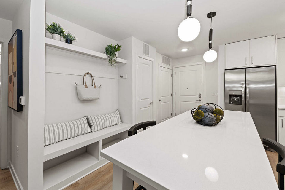 living room at Alexan LoSo Apartments 