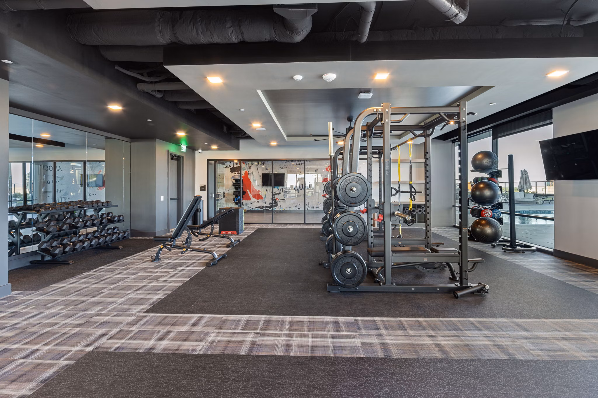 fitness center at Overlook at Radius Dilworth Apartments