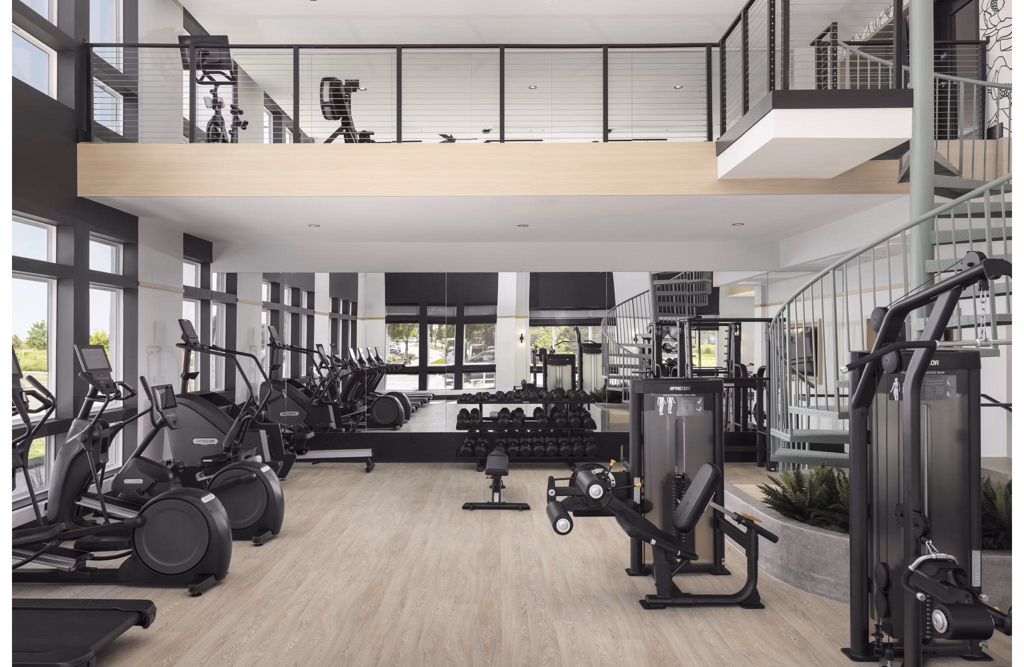 fitness center at RYE Central Park Apartments