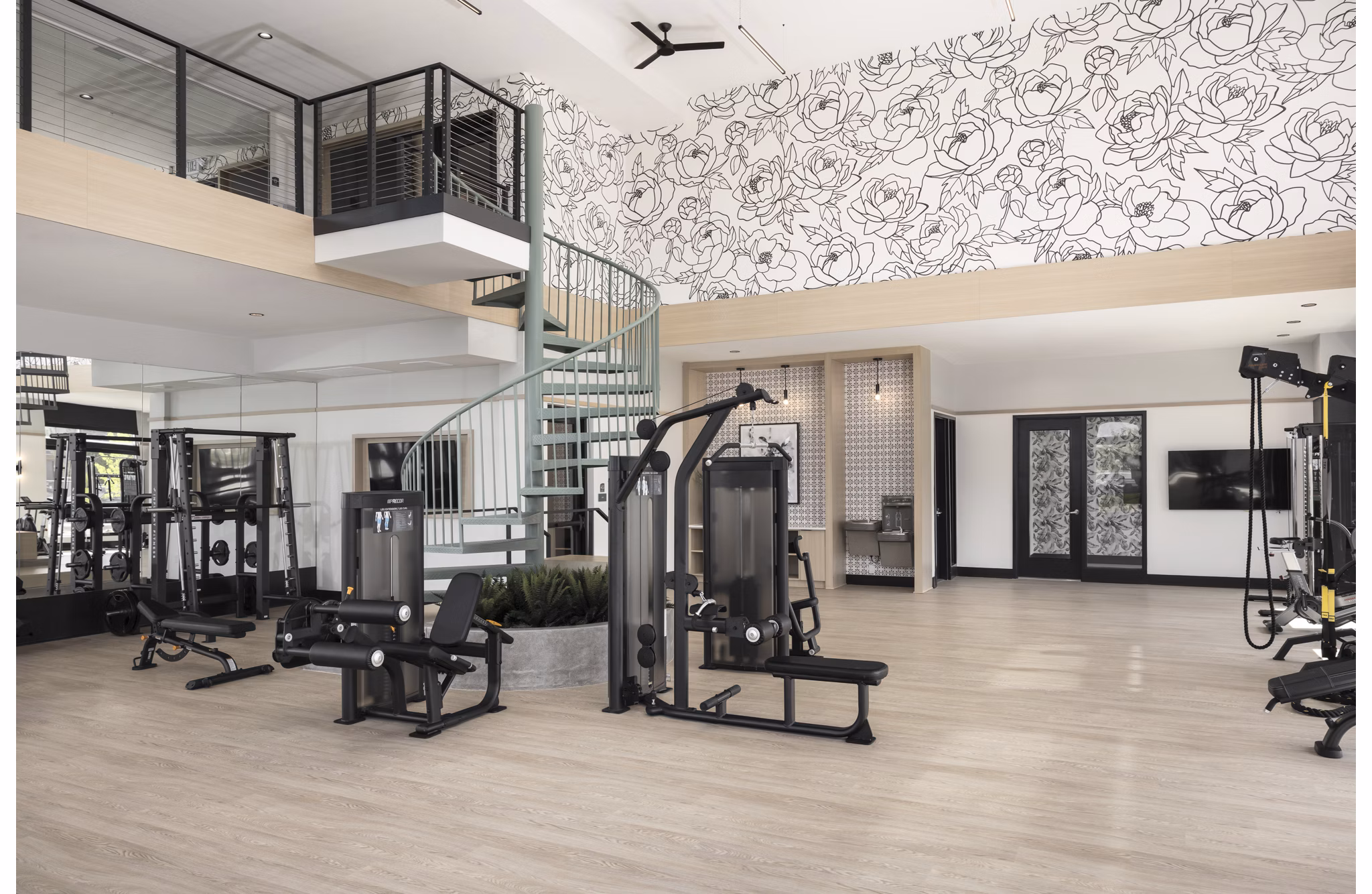 fitness center at RYE Central Park Apartments