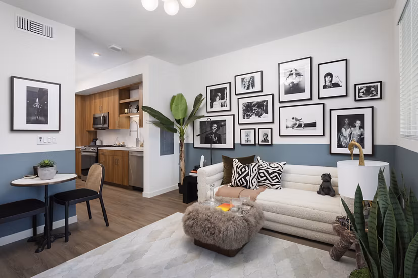 living room at Alexan NoHo West Apartments