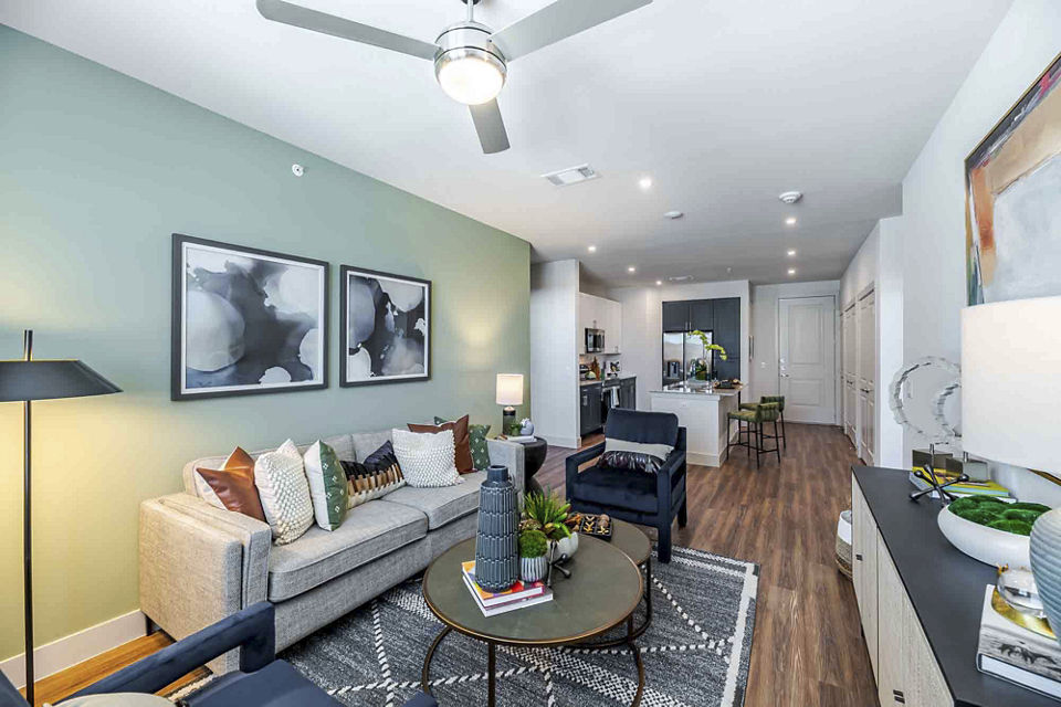 living room at Prose Anna Town Square Apartments 