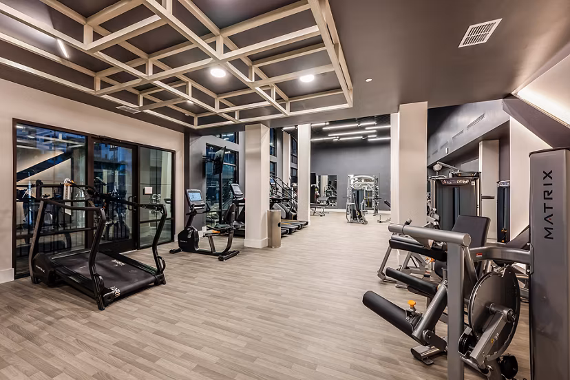 fitness center at The Allen Apartments