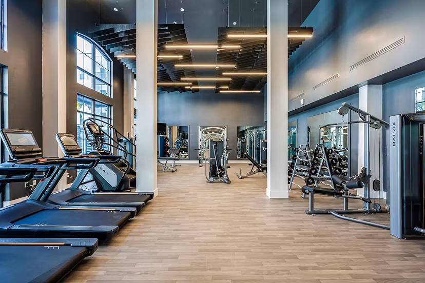 fitness center at The Allen Apartments