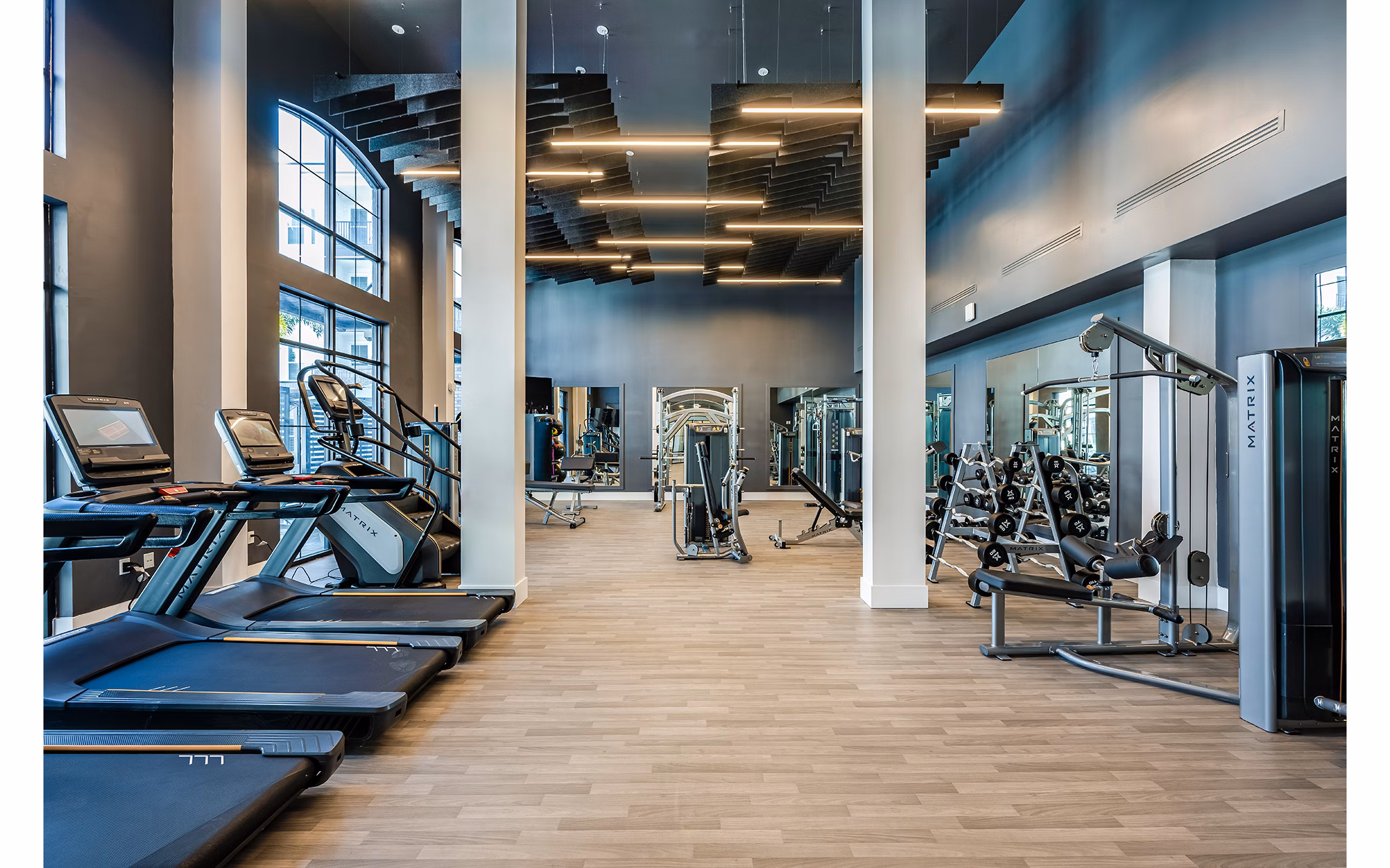 fitness center at The Allen Apartments