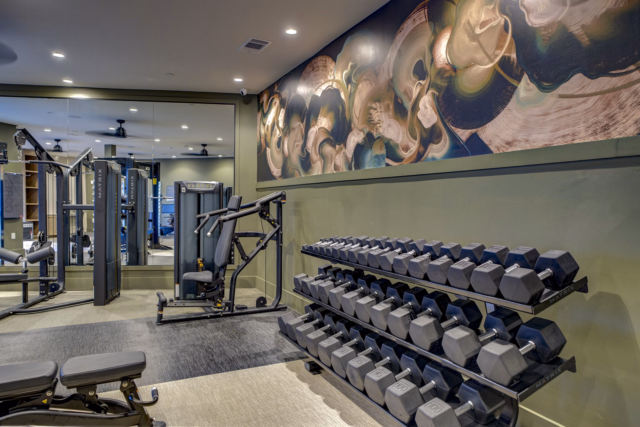 fitness center at Alexan at the Galleria Apartments