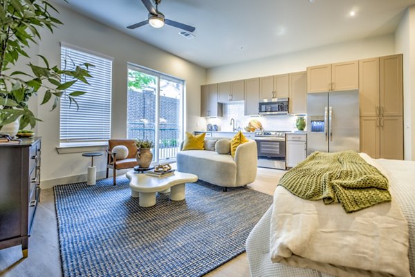 living room at Alexan at the Galleria Apartments