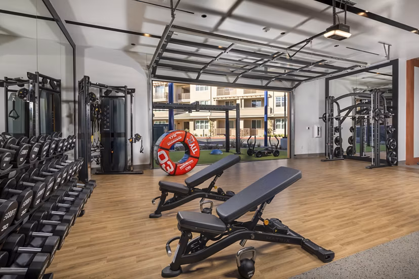 fitness center at The Croft Apartments