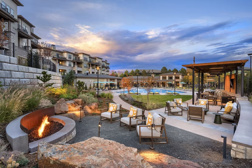 fire pit at The Charles Denver West Apartments
