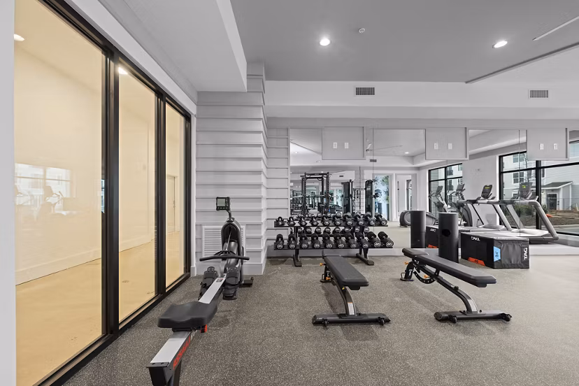 fitness center at Charlotte Exchange Apartments 