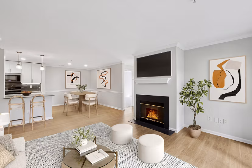 living room at Riverwood at New Canaan Apartments 