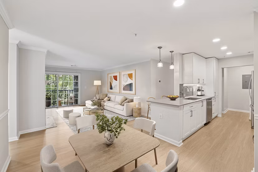 living room at Riverwood at New Canaan Apartments 